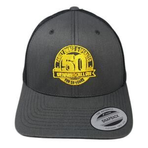 Yupoong Trucker Hat Gray Black Yellow One Size Dennis Dillon 50 Years Snapback